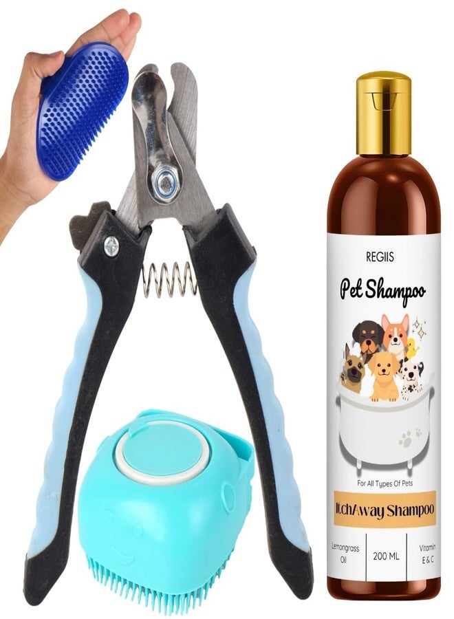 مجموعة شامبو ريجيس للحيوانات الأليفة مع فرشاة تنظيف، تركيبة مضادة للحكة، زيت عشبة الليمون، 200 مل، لجميع أنواع الحيوانات الأليفة (عبوة من 4 قطع) - Image 1